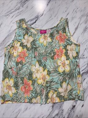Pappagallo Floral Tank Top in Mint, Yellow & Coral